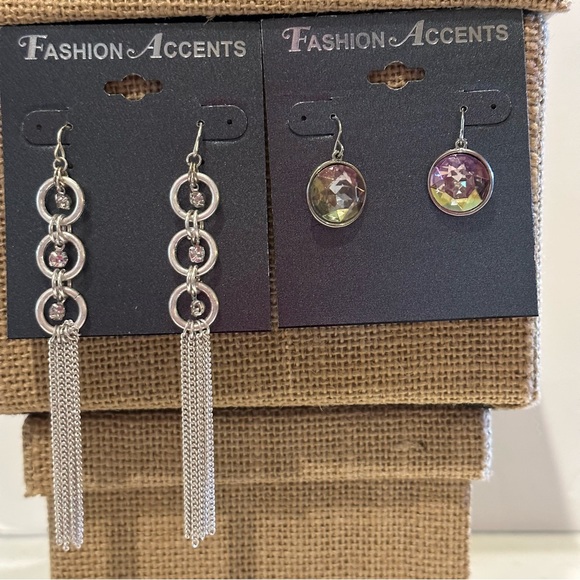 NWT 2 Pair of Fashion Accents Earrings silver tone fish hook dangles - Picture 4 of 11